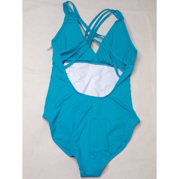 LA BLANCA Cross Back One Piece Tummy Control Swimsuit Turquoise 16 NEW - Picture 7 of 7